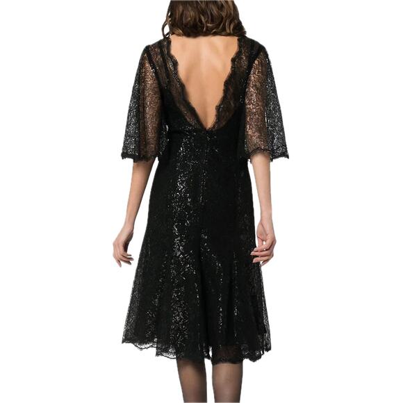 NWT Dolce & Gabbana Black Metallic Corded Lace Flared Low Back Dress IT 42 US M - Picture 4 of 11